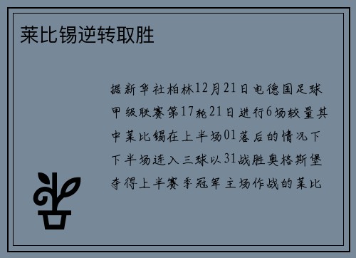 莱比锡逆转取胜